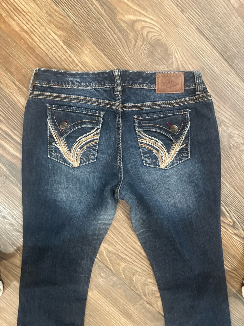 Ariya Dark Blue Boot Cut Jeans with Embroidered Pocket Y2K Western Vibes - Picture 7 of 11
